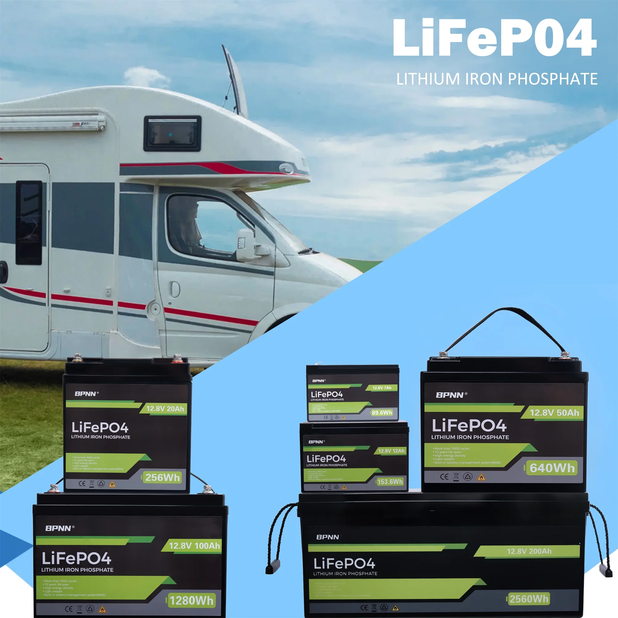 12V LiFePo4 Battery 12V 100AH Lithium Iron Battery 4000+ Cycles for RV Off-grid Home Back-up Solar