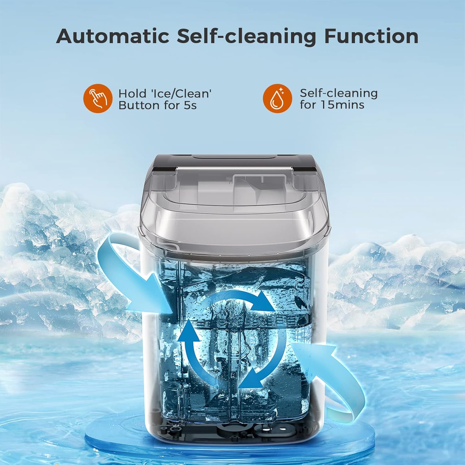 AGLUCKY Nugget Ice Maker Countertop, Portable Ice Maker Machine with Self-Cleaning Function,35lbs/24H,One-Click Operation,Pellet Ice Maker for Home/Kitchen/Office(Black)