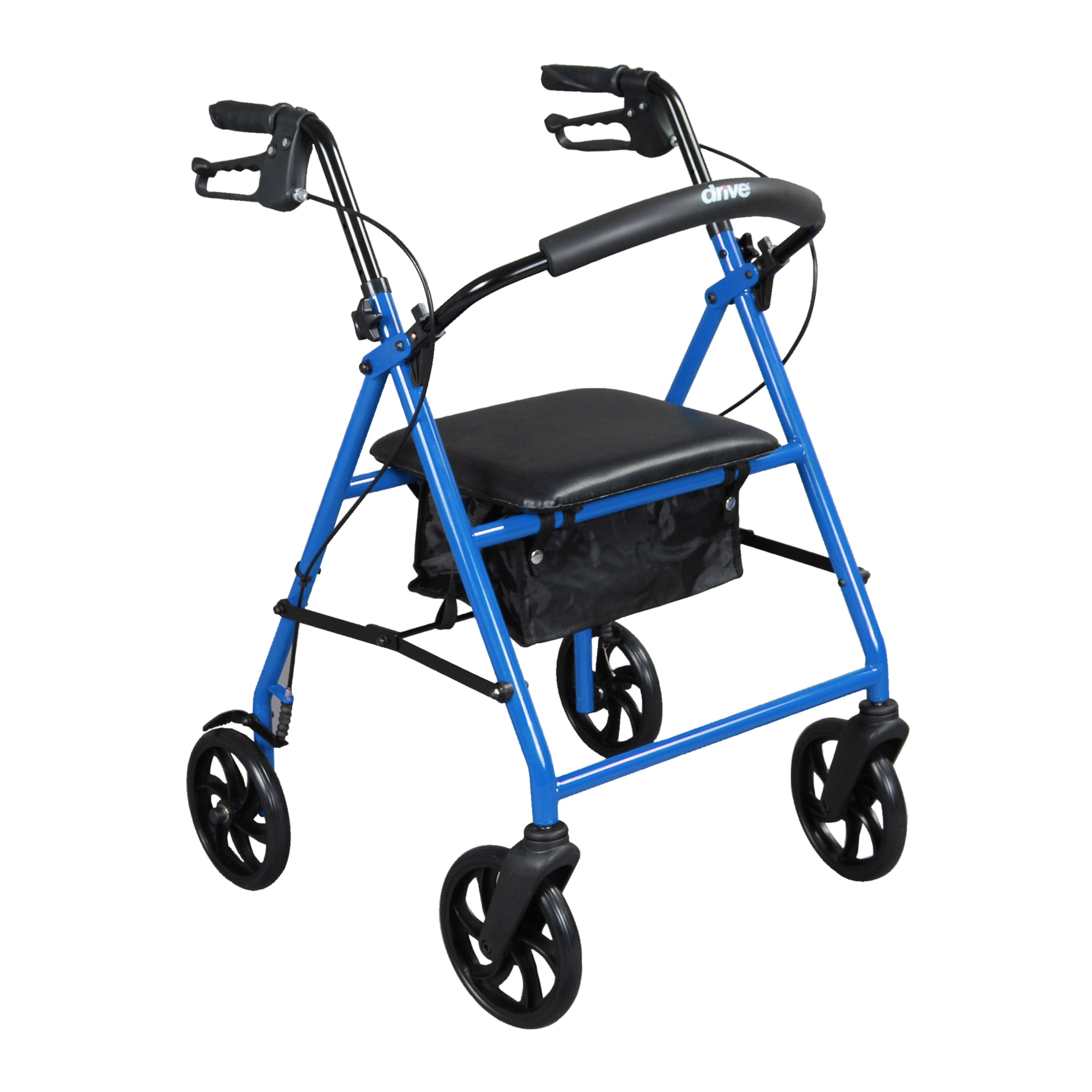 Drive Medical Steel Walker Rollator with Wheels, Blue