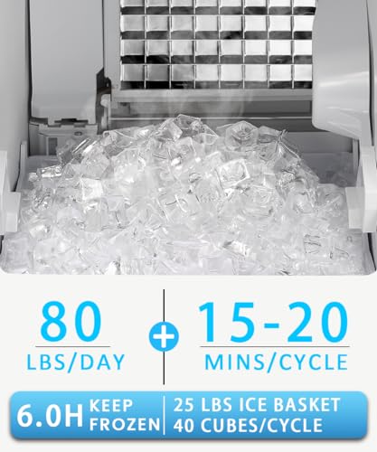 Joy Pebble Commercial Cube Ice Maker，Built-in Ice Maker Machine, 80lbs/Day, 40 Ice Cubes/Cycle, Reversible Door, Drain Pump, 24H Timer & Self-Cleaning, Under Counter Ice Cube Machine for Home