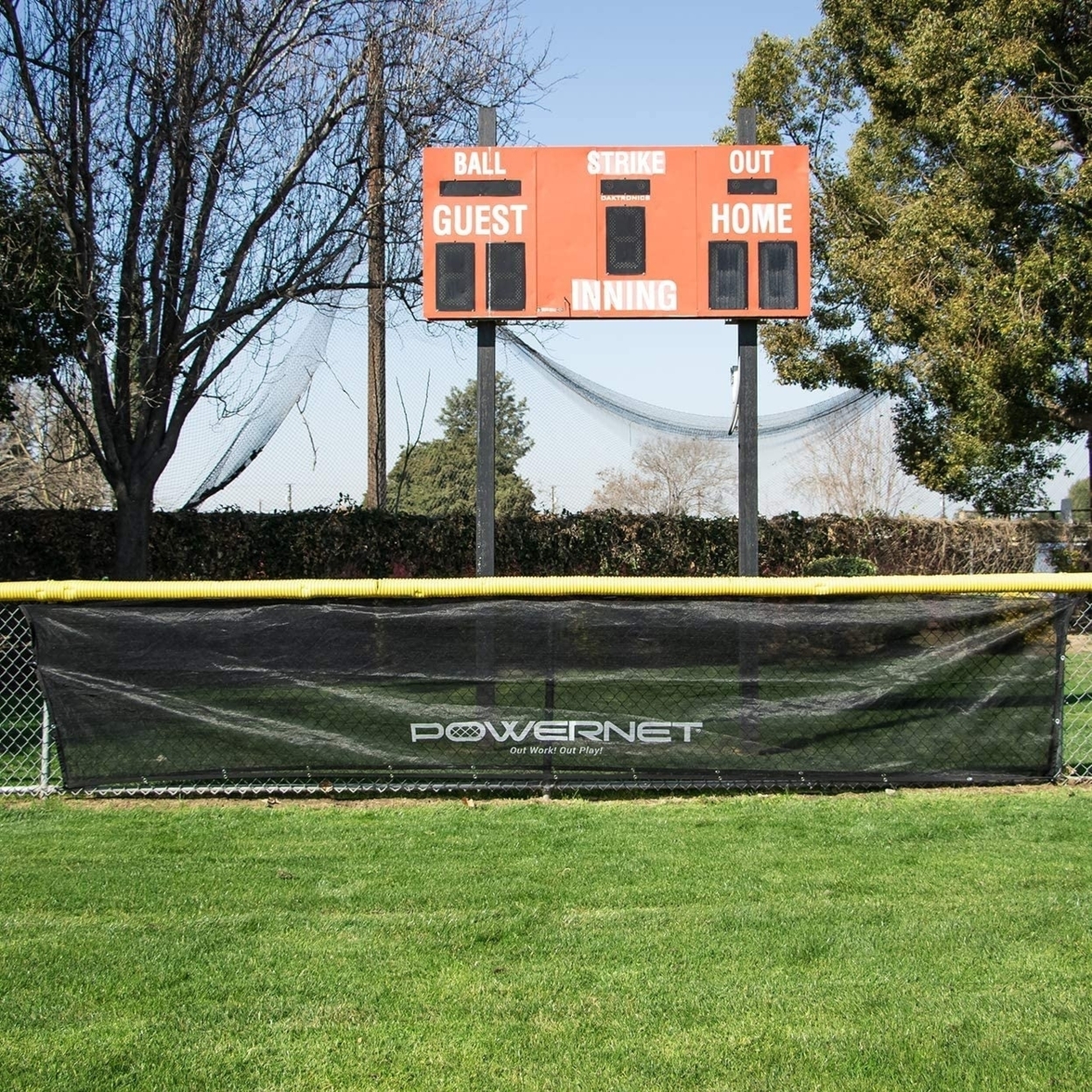 powerNet Fence Shade Net Cover | Portable Baseball Softball Dugout Sun Screen | 18.75 FT x 7 FT | Blocks Sun to Keep Players Cool | Easily Attach to Any Chain Link Fence with Included Bungee Ball Ties