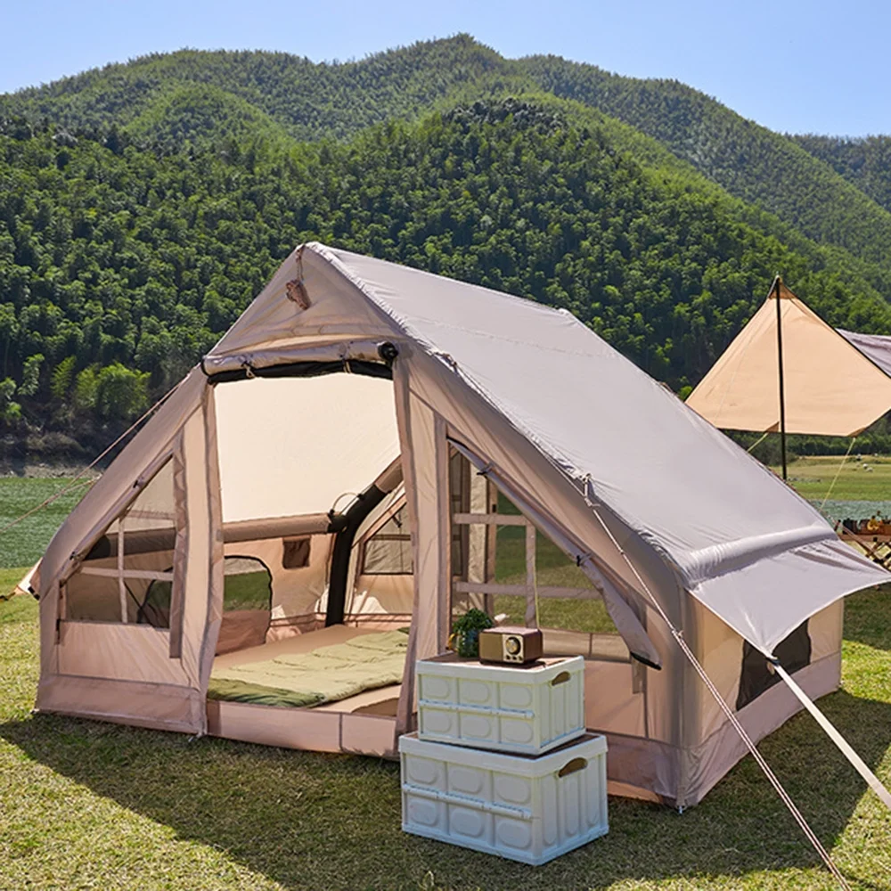 Inflatable Camping Tent with Pump, Glamping Tents, Easy Setup Waterproof Windproof Outdoor Blow Up Tent, 4 Season Oxford Cabin Tent Suitable for 3-8 people,L - Curated Treasures Market