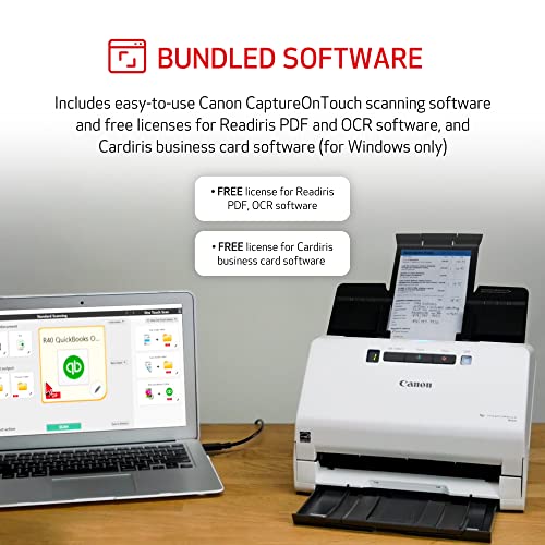Canon imageFORMULA R40 - Office Document Scanner, Windows and Mac, Duplex Scanning, Easy Setup, Scans a Wide Variety of Documents, Scans to Cloud