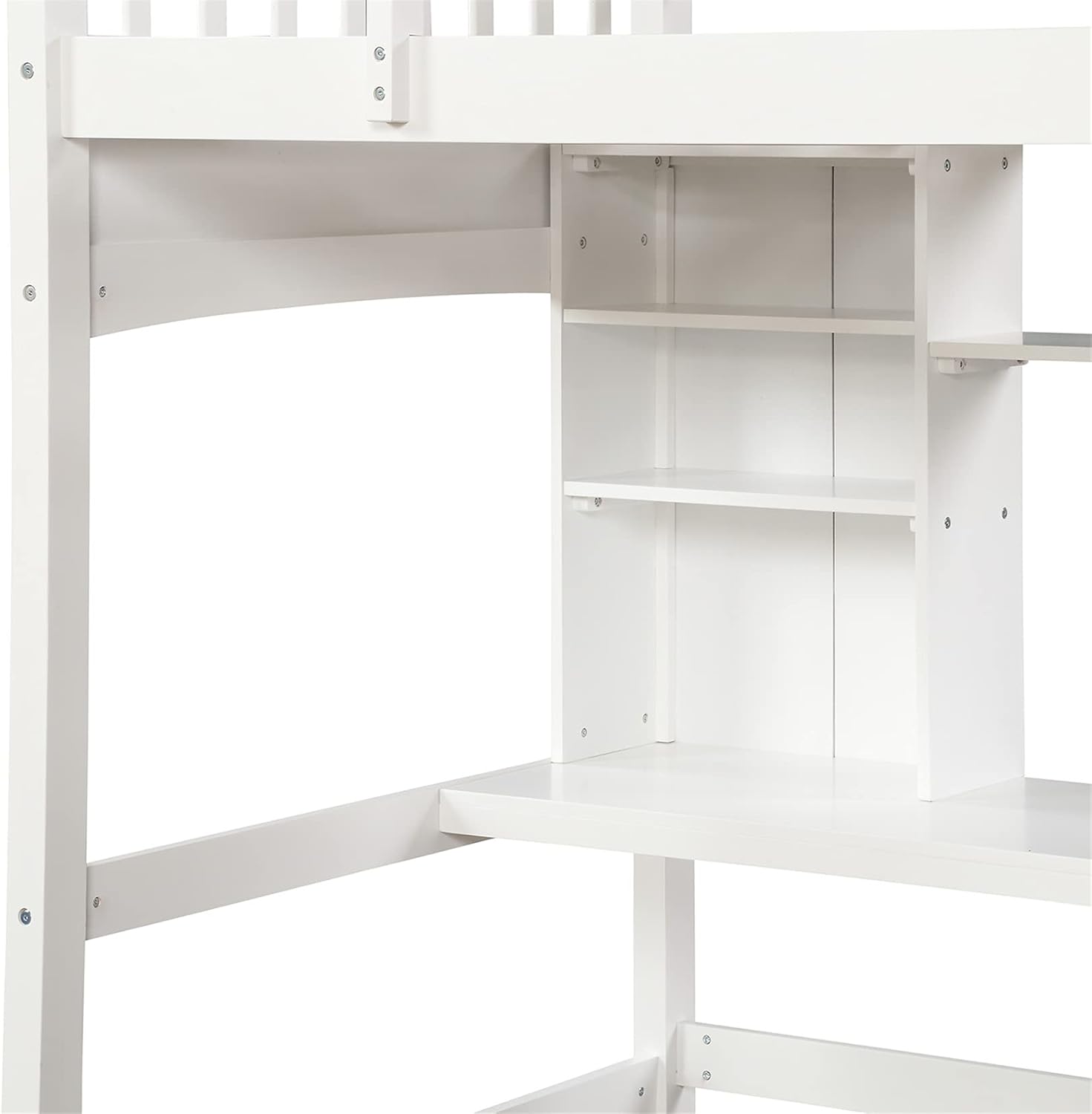 Kids Loft Beds, Twin Loft Bed with Desk, Wood High Loft Bed with Bookcase Shelves for Dorm, Boys & Girls Teens Adults, White