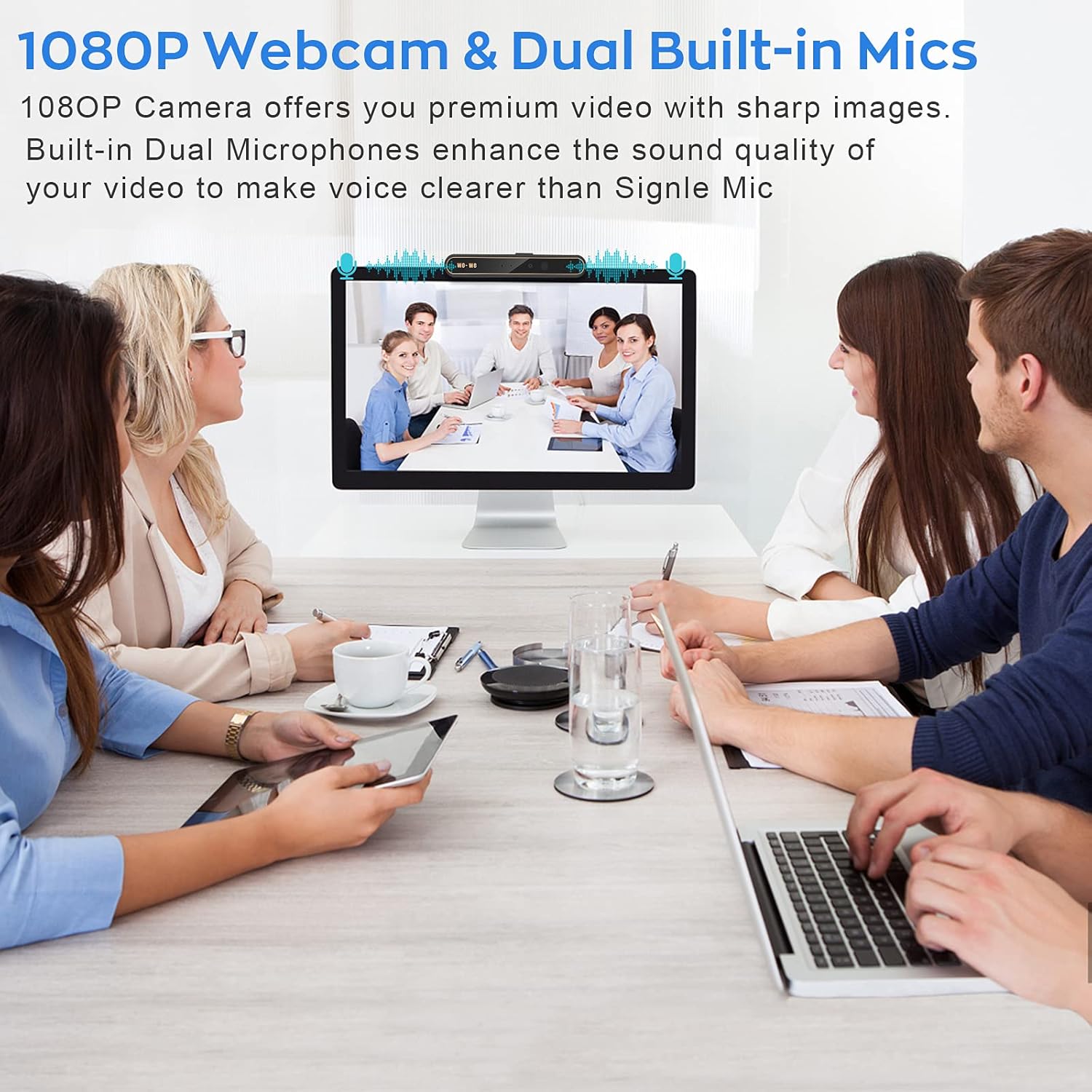 wo-we Windows Hello Face Recognition Webcam for Instant Login with Windows 10, Anti-Hacking with Privacy Switch, 1080P Business IR Webcam with Dual Microphones Used for Online Conference Pack of 2