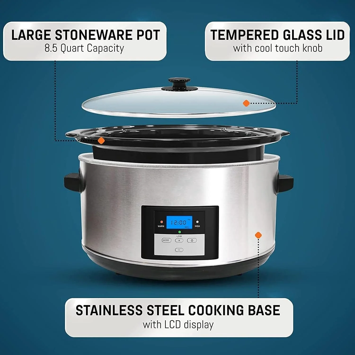 8.5-Quart Digital Programmable Slow Cooker - Adjustable Temp, Entrees, Stews & Dips