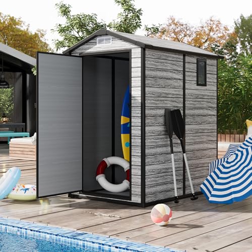 All-Weather Resin Shed with Window, Outdoor Plastic Garden Shed with Lockable Door and Vents, Outdoor Resin Storage Sheds for Tool, Bike, Backyard, Patio