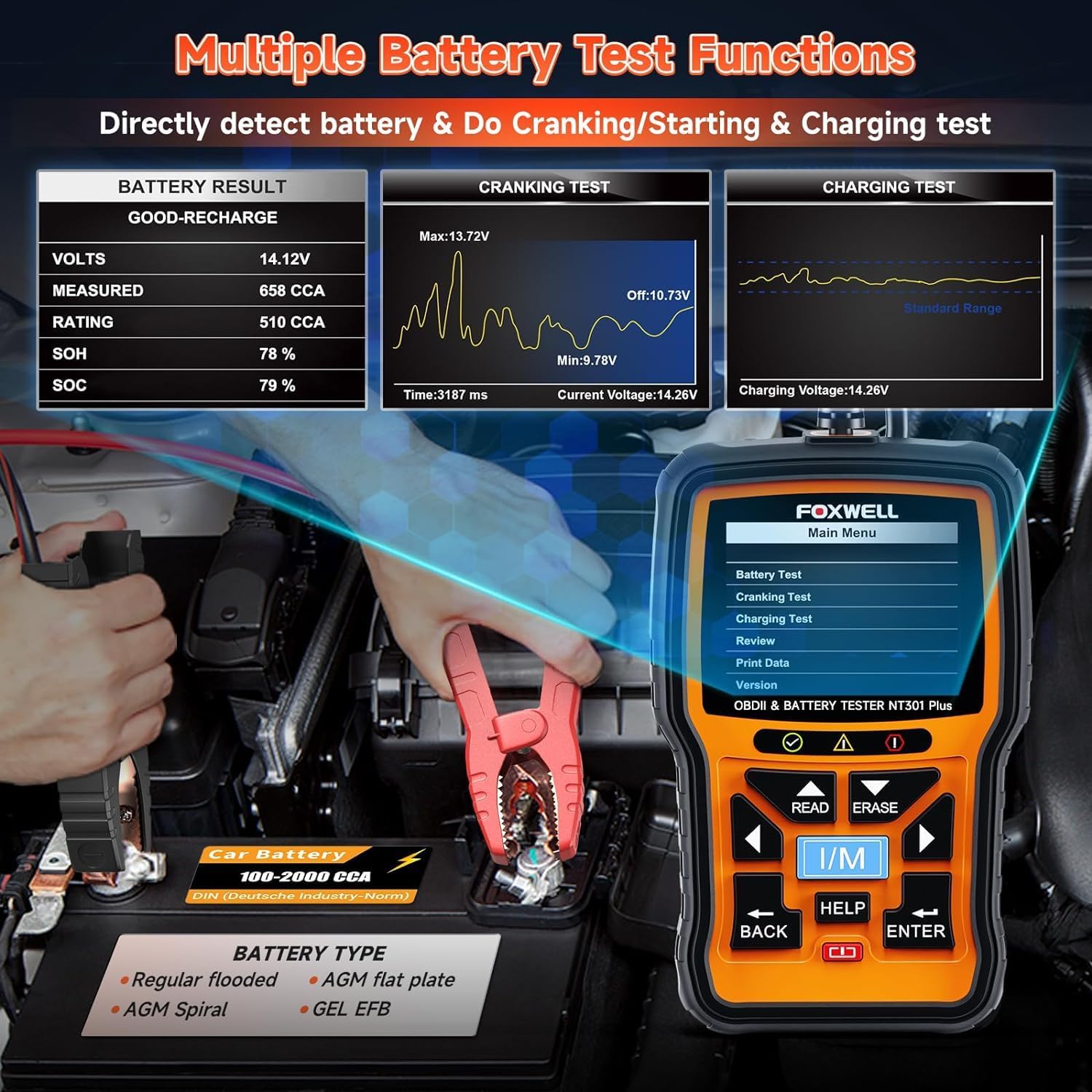 FOXWELL Code Reader NT614 Elite OBD2 Scanner and FOXWELL NT301 Plus 2 IN1 OBD2 Scanner Battery Tester