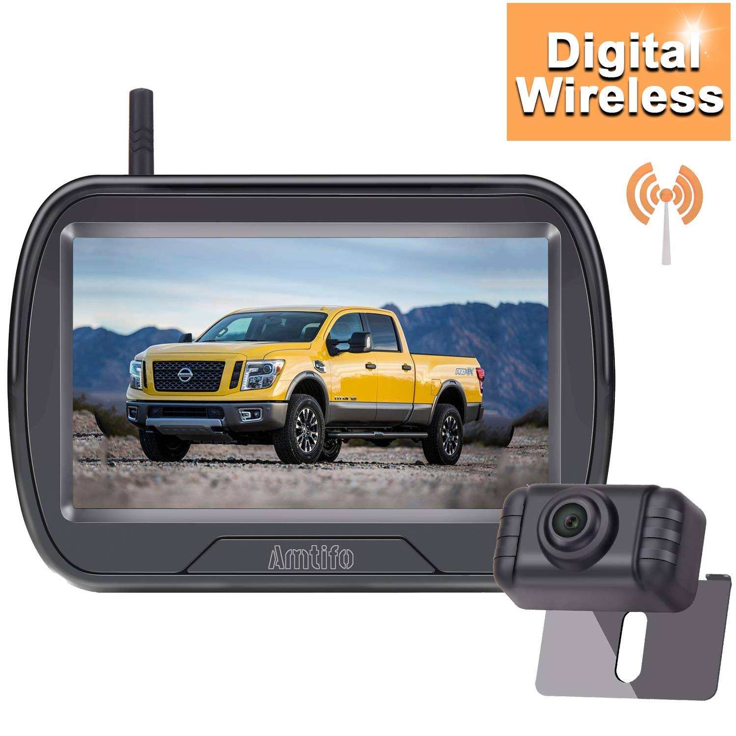 Amtifo W3 HD 720p Digital Wireless Backup Camera KIT,REAR View Hitch Camera with 4.3&& Monitor for Cars, Pickups,Trucks,Campers,