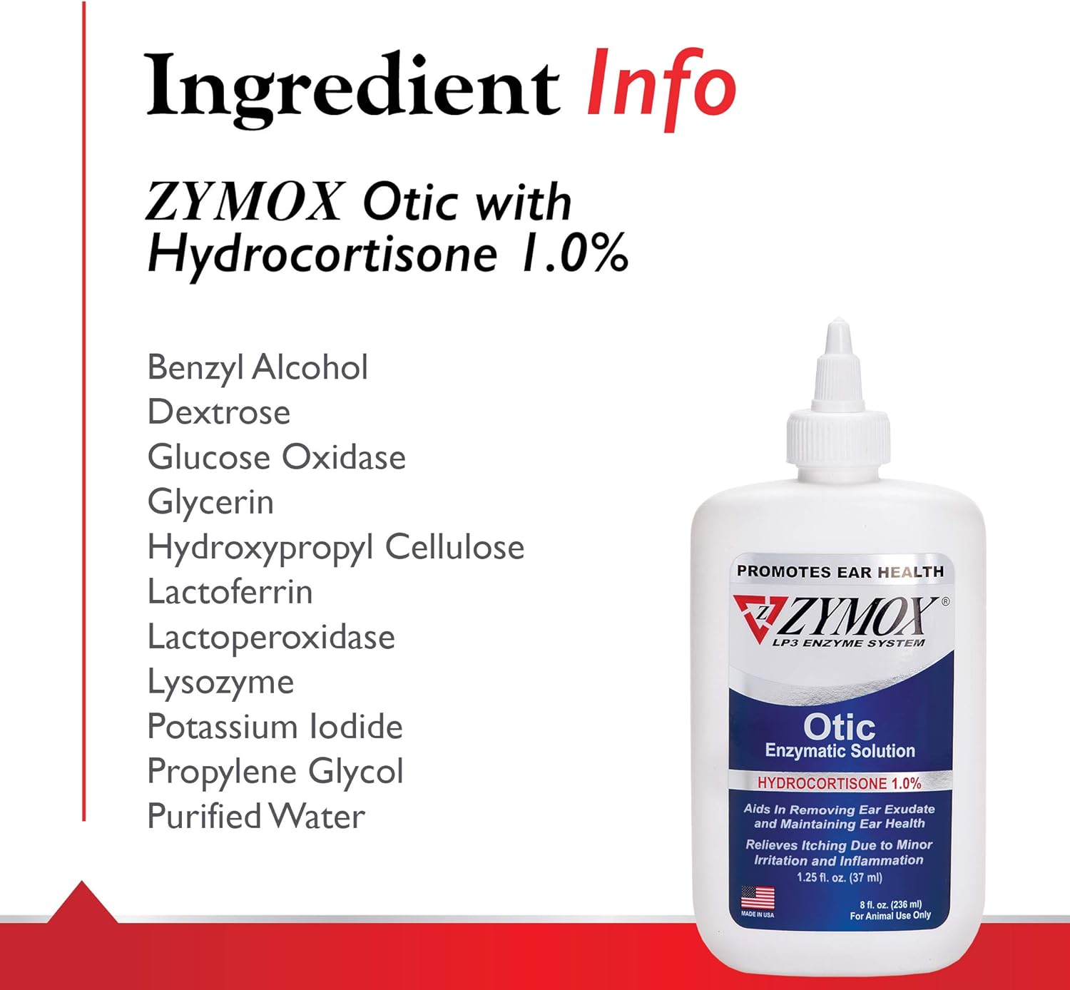 Zymox Otic Enzymatic Solution for Dogs and Cats to Soothe Ear Infections with 1% Hydrocortisone for Itch Relief, 8oz