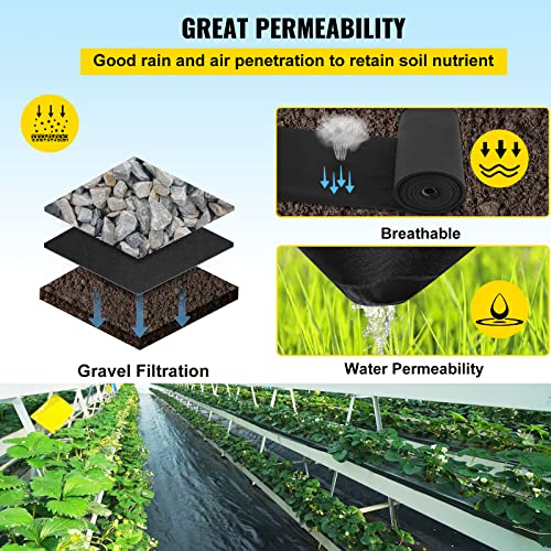 VEVOR Happybuy Premium Weed Barrier Fabric Heavy Duty 3.2OZ, Woven Weed Control Fabric, High Permeability Good for Flower Bed, Geotextile Fabric for Underlayment, Polyethylene Ground Cover
