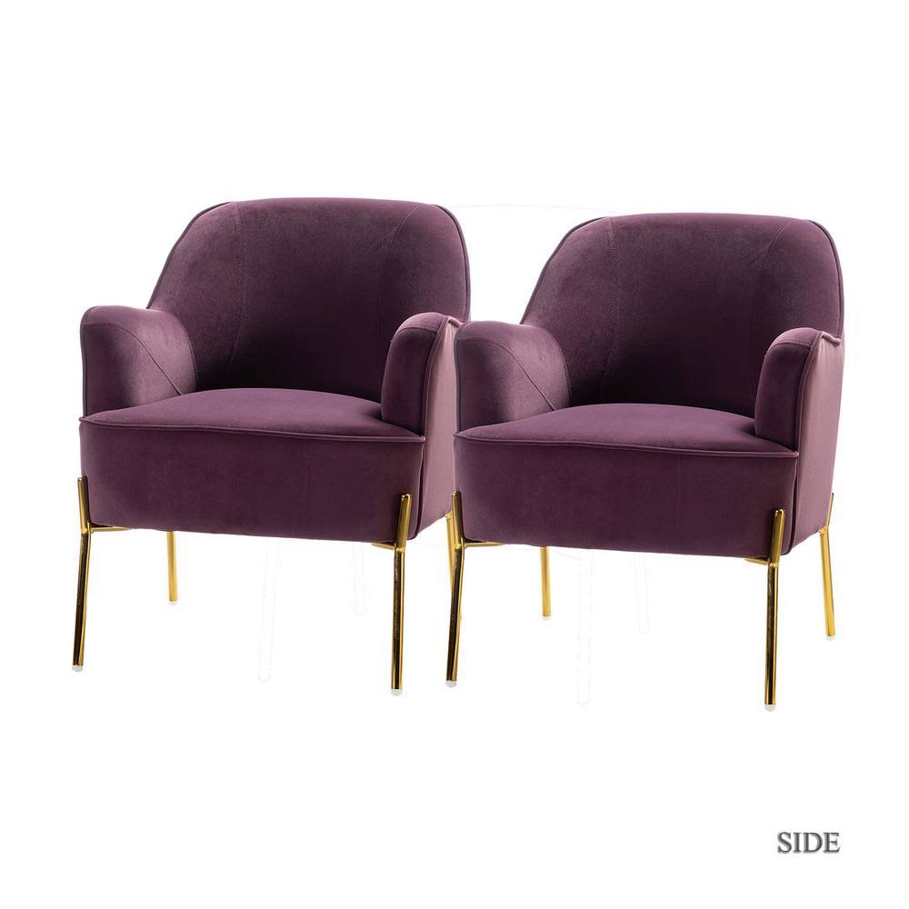 Jayden Creation Nora Purple Gold Legs Accent Chair (Set of 2)