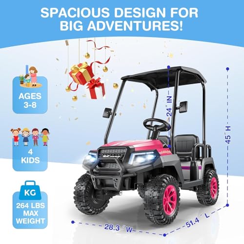 R9 24V Kids Golf Cart, 4 Seats, 4WD Kids Electric Car w/Remote Control, Detachable Awning, Spring Suspension, Multimedia Functions Including Music, Story, Wireless Connection, Horn, Power Display