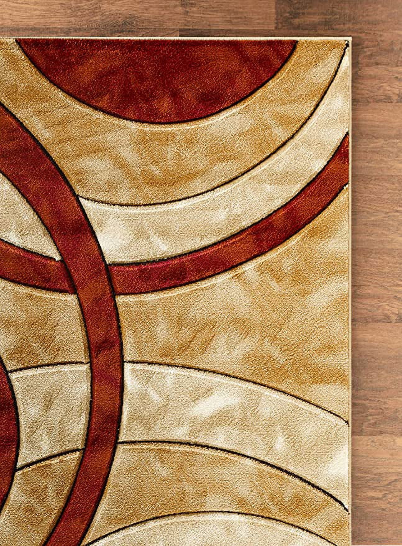 Glory Rugs Area Rug Modern 8x10 Dark red Circles Geometry Soft Hand Carved Contemporary Floor Carpet Fluffy Texture for Indoor Living Dining Room and Bedroom Area