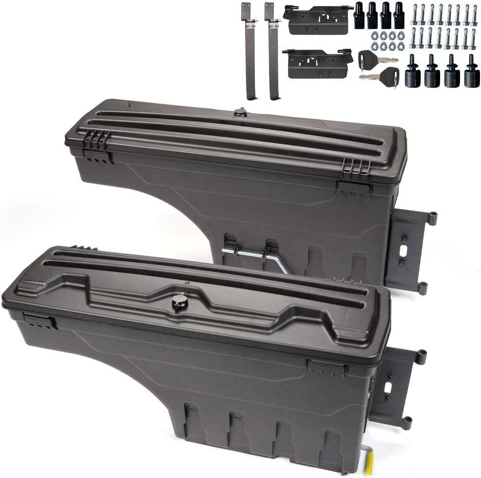 Compatible For Dodge 2002-2018 Ram 1500 2500 3500 Lockable Storage Box Case Truck Bed Toolbox Set of Driver & Passenger Side Swing Case