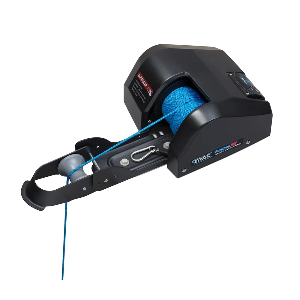 Camco TRAC Outdoors Pontoon 35-G3 Electric Anchor Winch | Features a High-Efficiency, 12-Volt DC, All Steel Gear Motor and 100-feet of Pre-Wound Double-Braid Anchor Rope (69003)