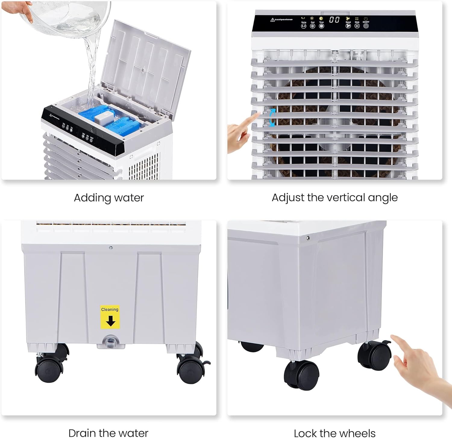 1800CFM Evaporative Air Cooler, Portable Swamp Cooler with Remote Control, 12H Timer, 120°Swing,4 Ice Boxes, 5.3 Gal Water Tank, 2 Modes,3 Speeds for Indoor Room Use(31")