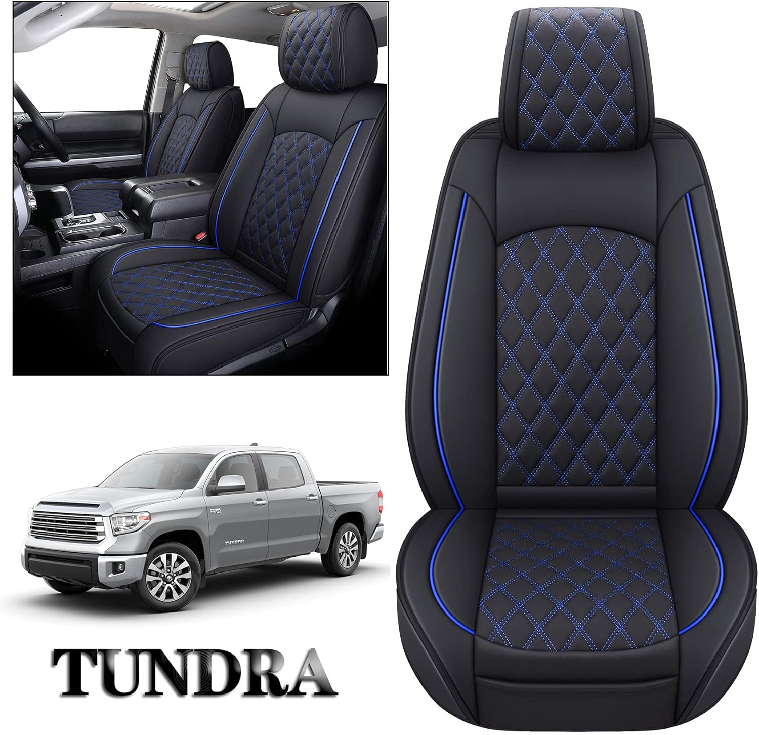 YIERTAI Seat Covers for Toyota Tundra Truck Custom Fit 2008-2022 Crewmax Double Cab Crew Cab Waterproof Leather Airbag Compatible Cushions(2 PCS Front only/Black-White)
