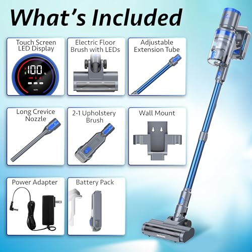 BRITECH Cordless Lightweight Stick Vacuum Cleaner, 250W Motor for Powerful Suction 30min Runtime, LED Display Screen & Headlights, Great for Carpet Cleaner, Hardwood Floor & Pet Hair