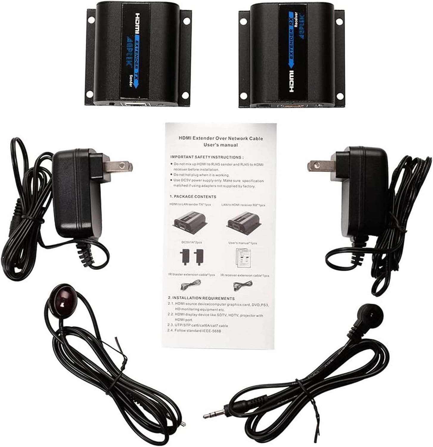 AGPtek LKV372A 60m/190ft 1080P HD HDMI Network Extender Over Single Cat6/6a/7 Ethernet Cable with IR Remote Control