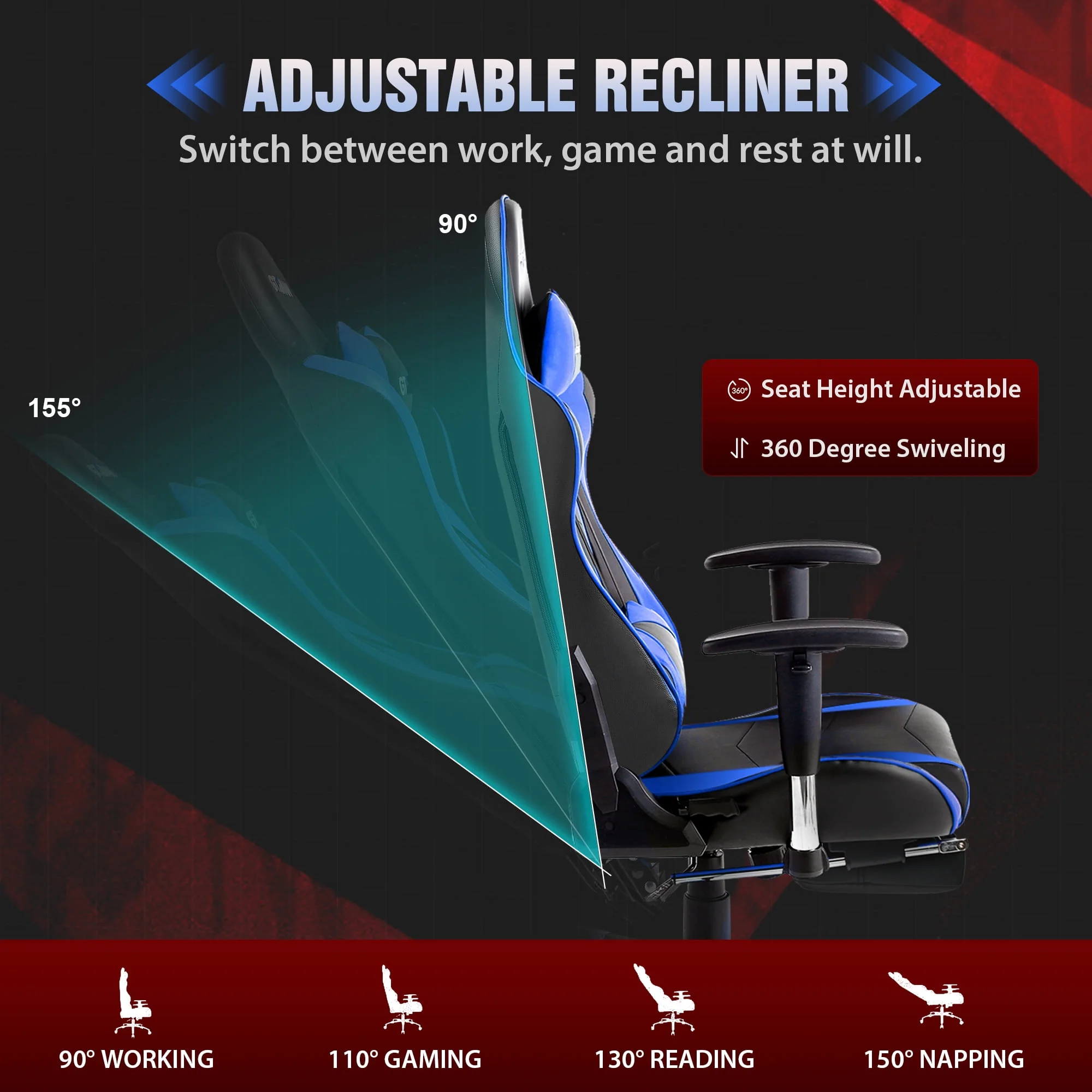 GTRACING Gaming Chair Office Chair PU Leather with Footrest & Adjustable Headrest, Red