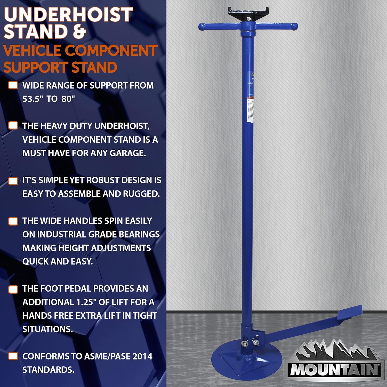 K Tool International Mountain 3/4 Ton Capacity Utility Underhoist Stand with Pedal; Sturdy Large Base, Heavy Duty Steel, 1,500 Lb. Lift Capacity; MTN50754A