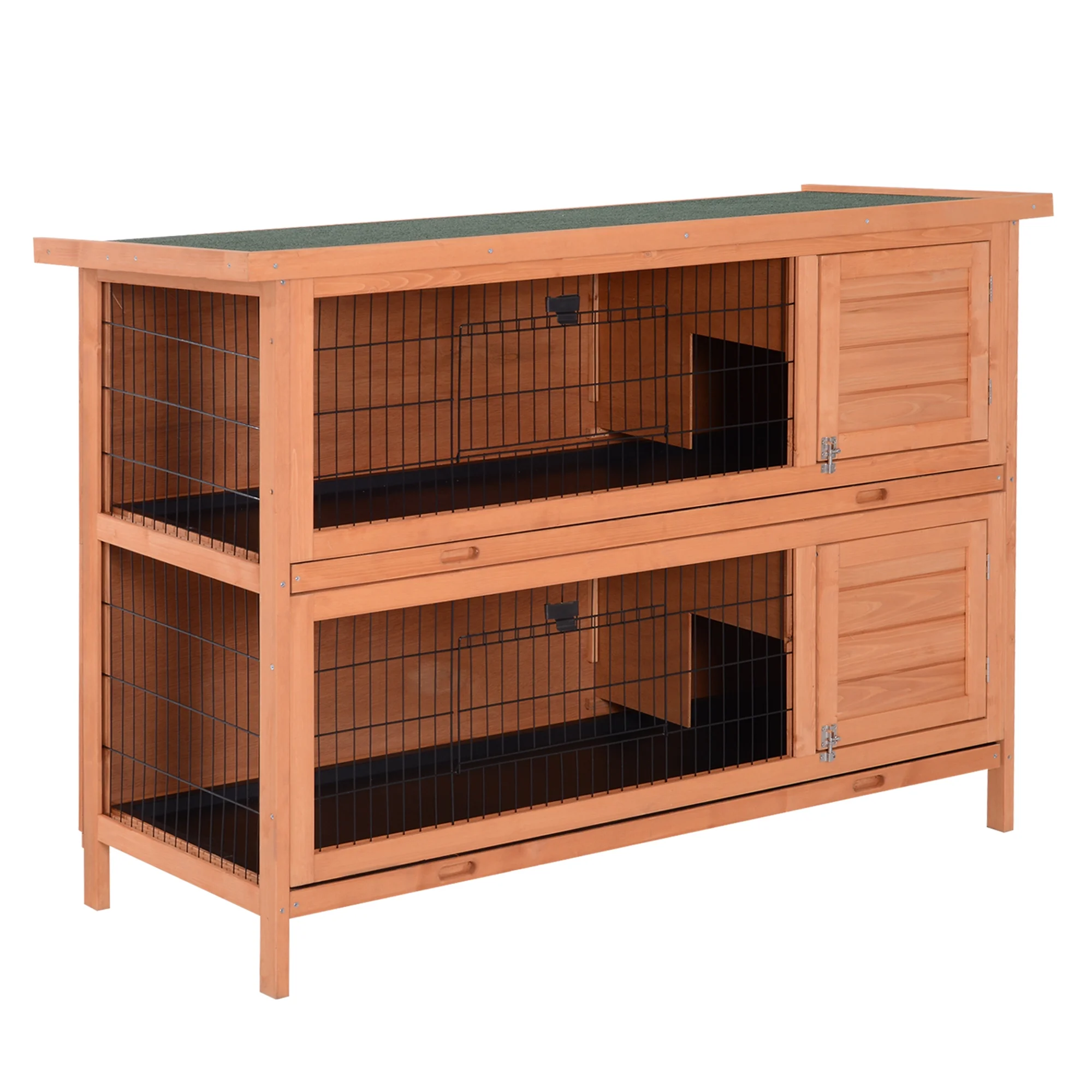 Pawhut 54" 2-Floor Large Rabbit Hutch Wooden Pet House Bunny Cage Small Animal Habitat with Lockable Doors Run Asphalt Roof for Outdoor Use Gray - Curated Treasures Market