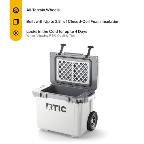 RTIC 22 QT Ultra-Light Wheeled Cooler with Handle, Hard Insulated Portable Ice Chest Box for Beach, Drink, Beverage, Camping, Picnic, Fishing, Boat, Barbecue