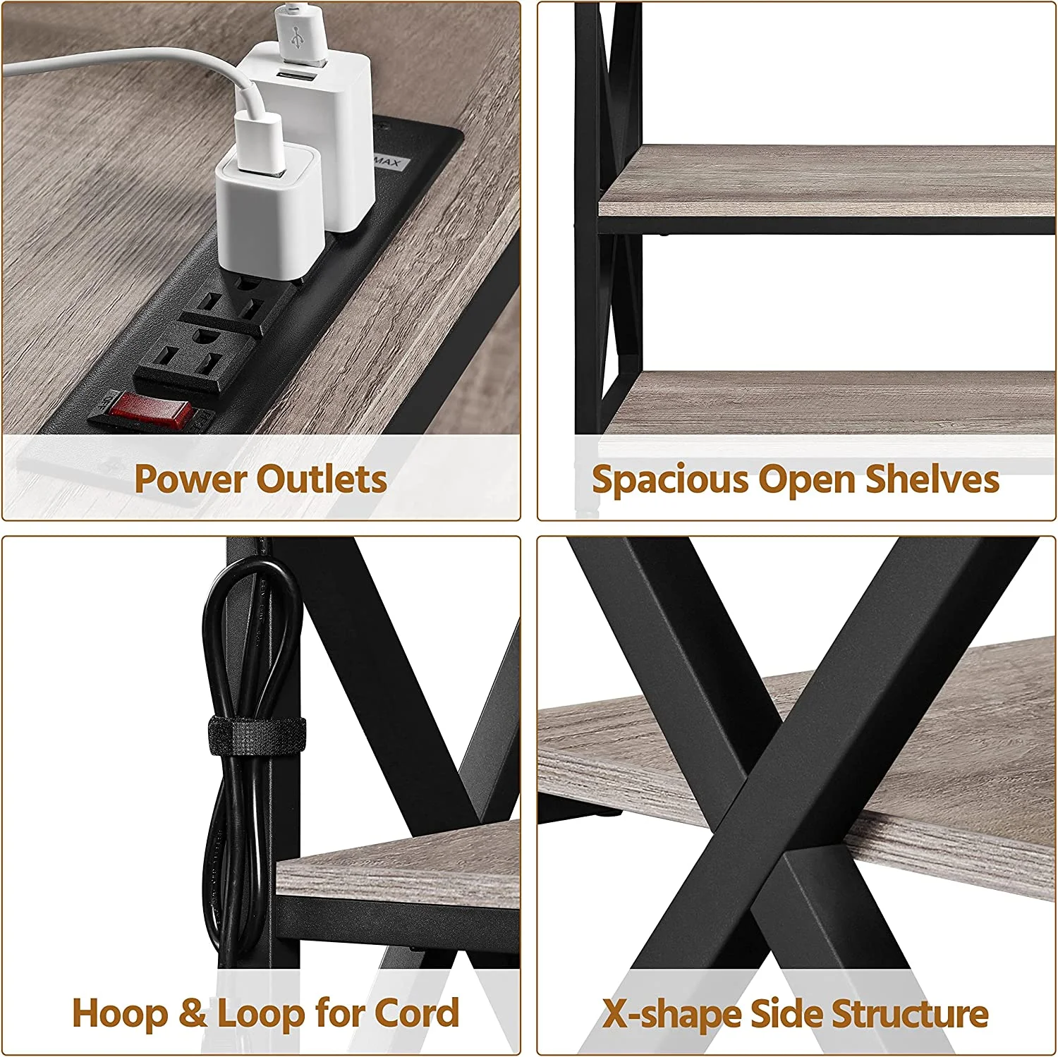TV Stand for TV up to 65 inch, Industrial TV Cabinet with Power Outlets for Living Room, Media Entertainment Center TV Console with 3 Tier Storage Shelves & Charging Station, Rustic Brown