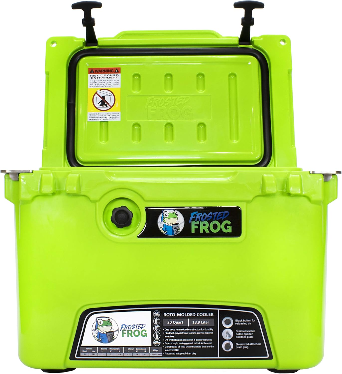 Frosted Frog Original Green 20 Quart Ice Chest Heavy Duty High Performance Roto-Molded Commercial Grade Insulated Cooler