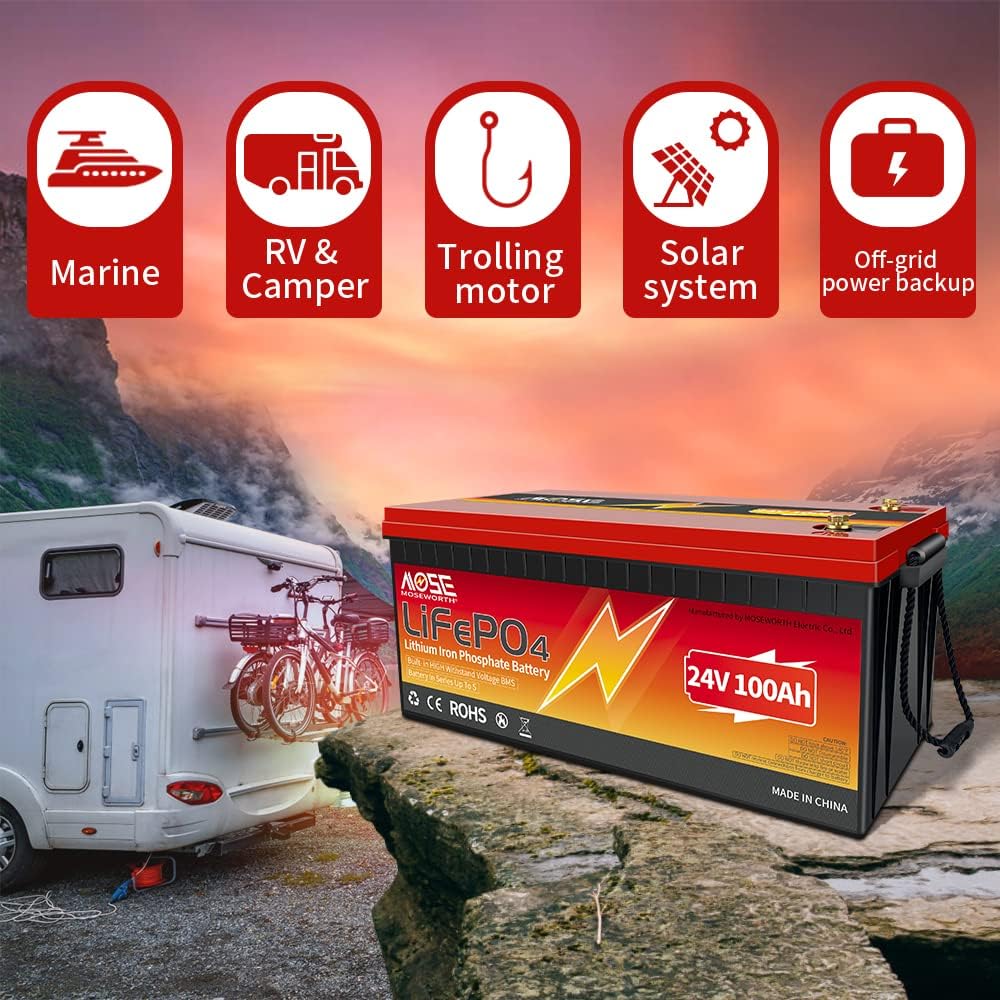 24V Lithium Battery 60Ah Lifepo4 Trolling Motor RV Battery Replacement Built-in BMS Last Longer Replace Your SLA Perfect for Backup Power and Off Grid Applications