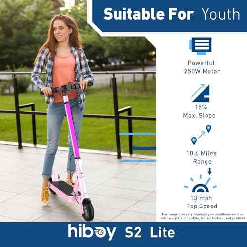 Hiboy S2 Lite Electric Scooter - 6.5" Solid Tires - Up to 10.6 Miles Long-Range & 13 MPH Portable Folding Commuting Kick-Start Boost Scooter for Teens