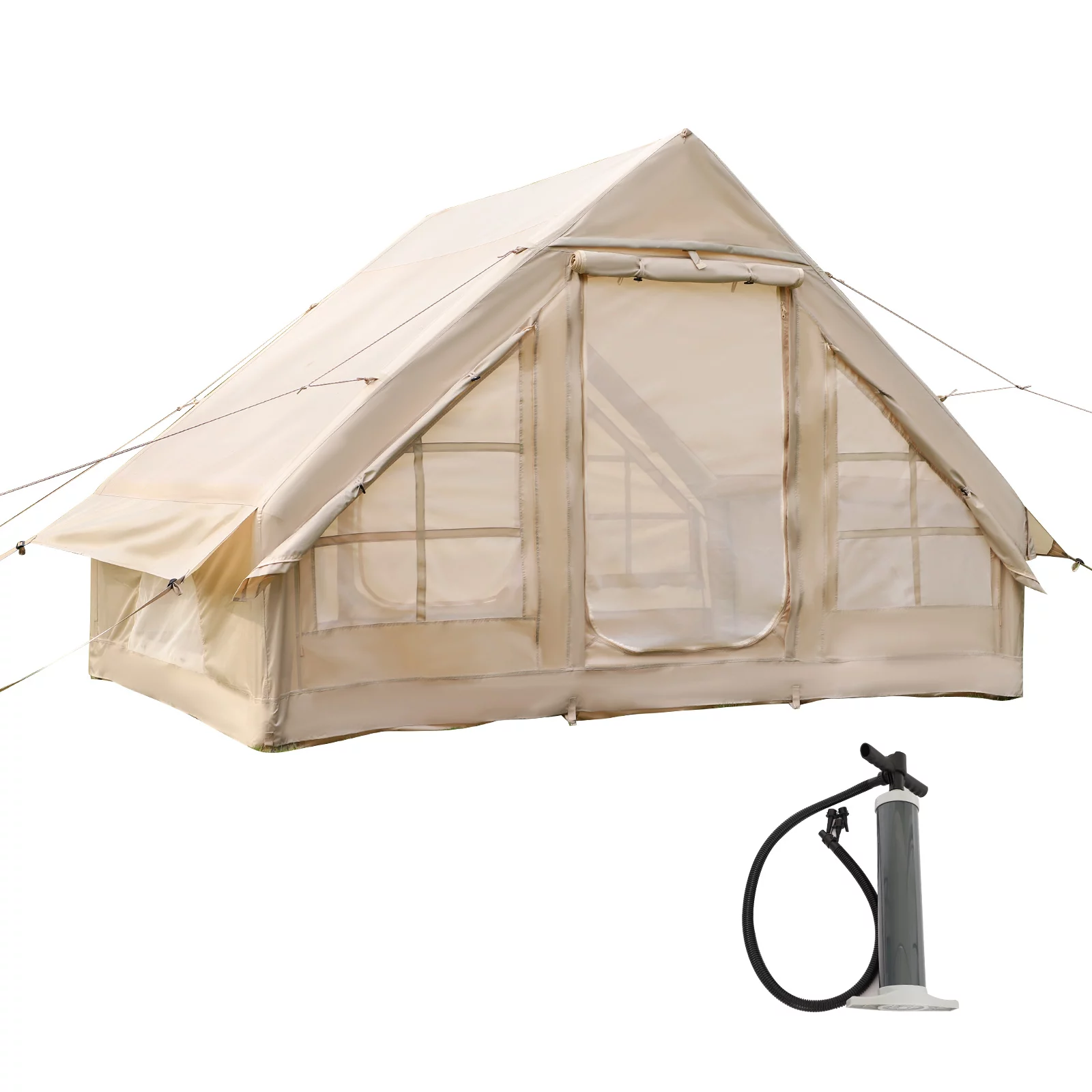 ONLYCTR Inflatable Camping Tent with Pump, Glamping Tents, Easy Setup 4 Season Outdoor Blow Up Tent, Luxury Cabin Tent with Mesh Windows & Doors