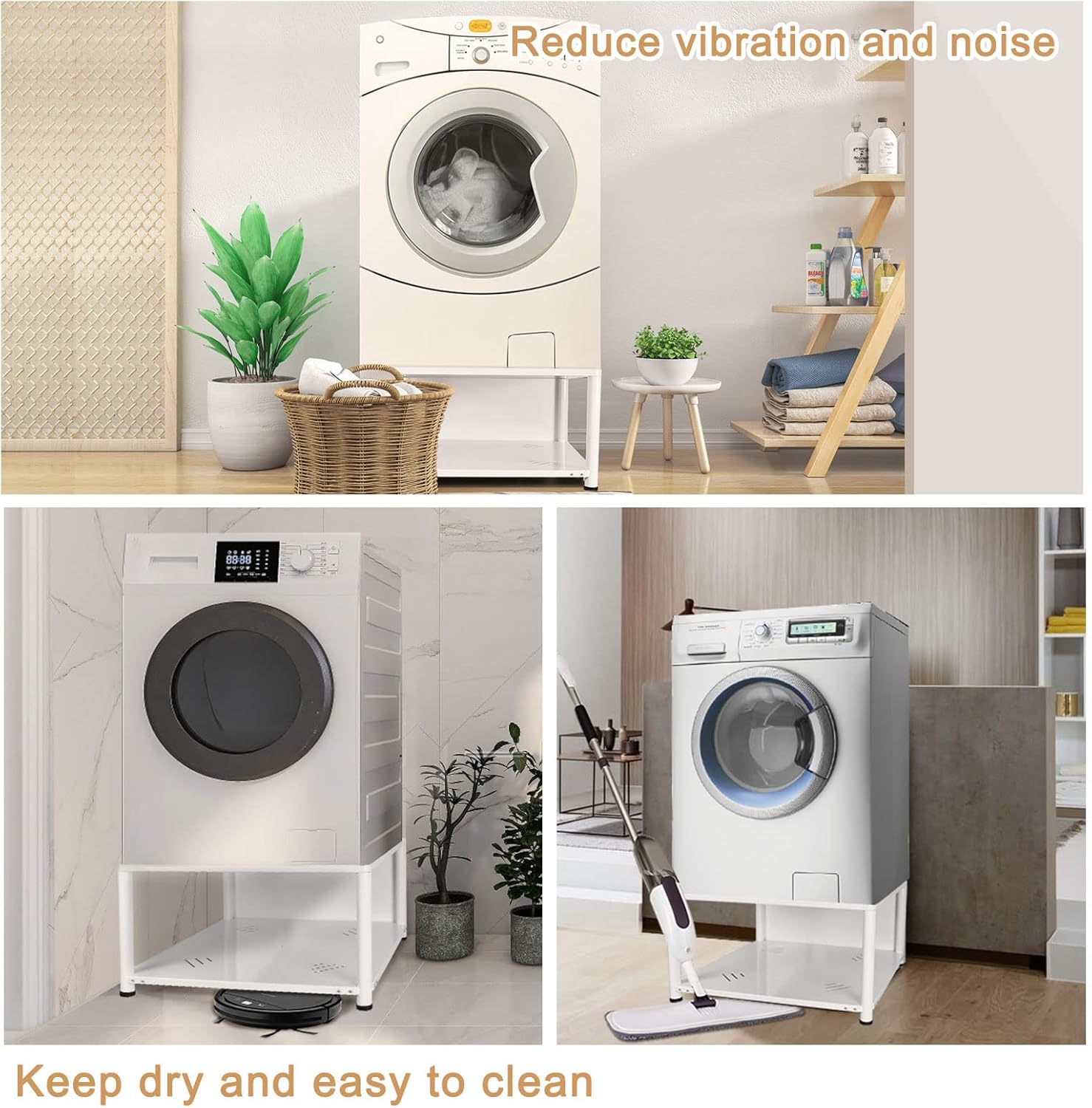 Laundry Pedestal 28", Adjustable Height Metal Steel Base with Storage Shelf, Universal Fit Pedestal for Washer and Dryer, 28 x 28 x 14.5 Inch (White)