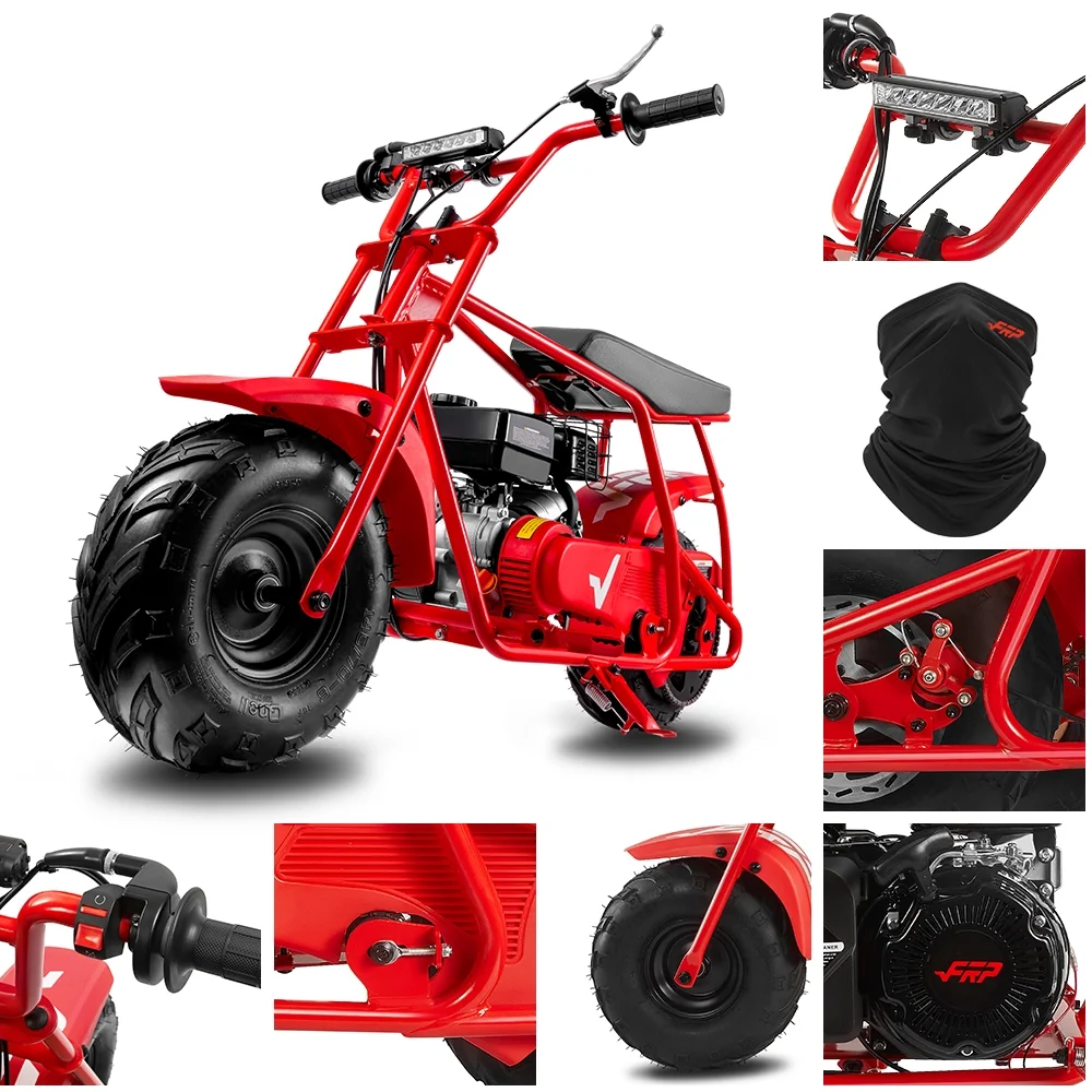 FRP GMB100 Mini Bike, 99CC 4-Stroke Mini Bikes for Adults, Gas Powered Mini Dirt Bike, Off-Road Motorcycle W/LED Headlight and Neck Gaiter, Up to 28 Mph, Weight Support Up to 220 LBS - Curated Treasures Market