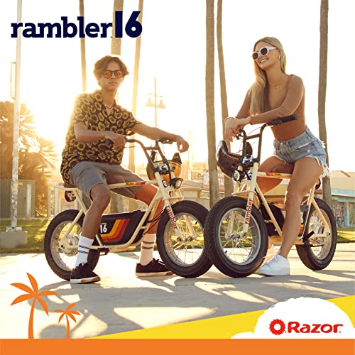 Razor Rambler 16 – 36V Electric Minibike with Retro Style, Up to 15.5 MPH, Up to 11.5 Miles Range & Retrospec Dakota Bicycle/Skateboard Helmet for Adults - Commuter, Bike, Skate, Scooter