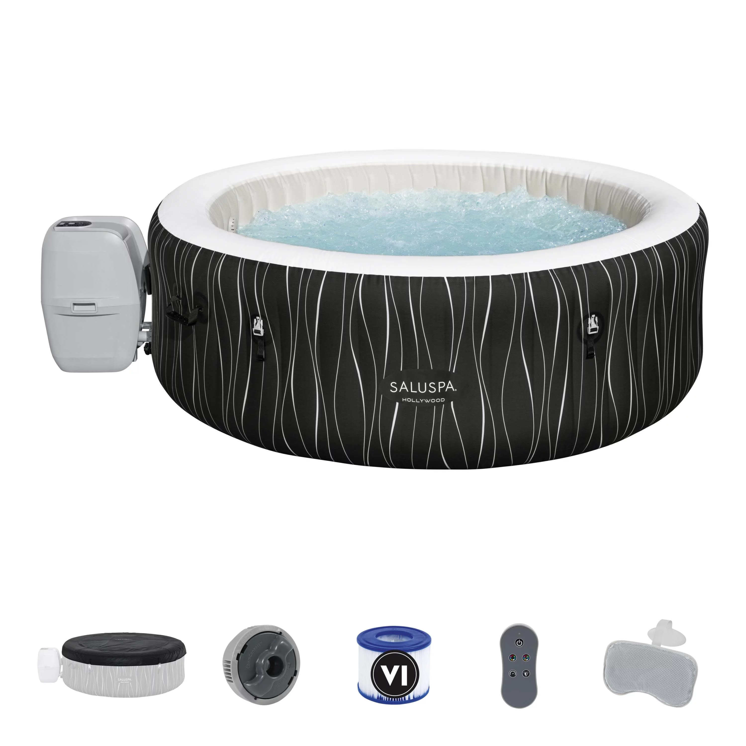 SaluSpa 77" x 26" Hollywood 240 Gal. Inflatable Hot Tub with LED Lights, 104˚F Max Temperature