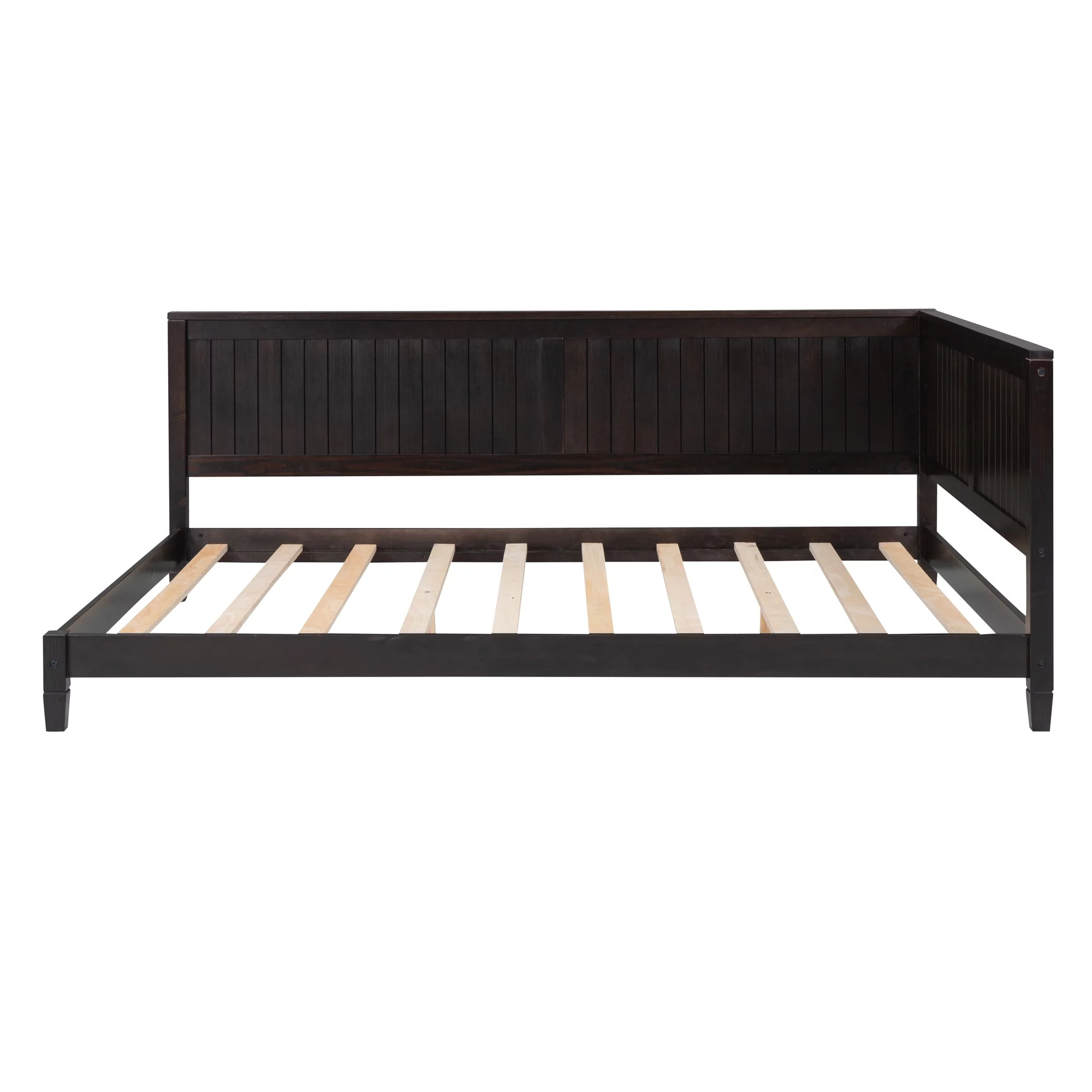 Sesslife Espresso Daybed, Full Size Solid Wood Sofa Bed Frame for Kids Teens Adults, Modern L-shape Daybed with Wooden Slats, No Box Spring Needed, 600lbs Capacity