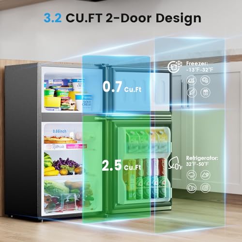 Bodare Retro Mini Fridge with Freezer: 3.2 Cu.Ft Mini Refrigerator with 2 Doors - Small Refrigerator Compact Refrigerator - Small Fridge for Bedroom Dorm