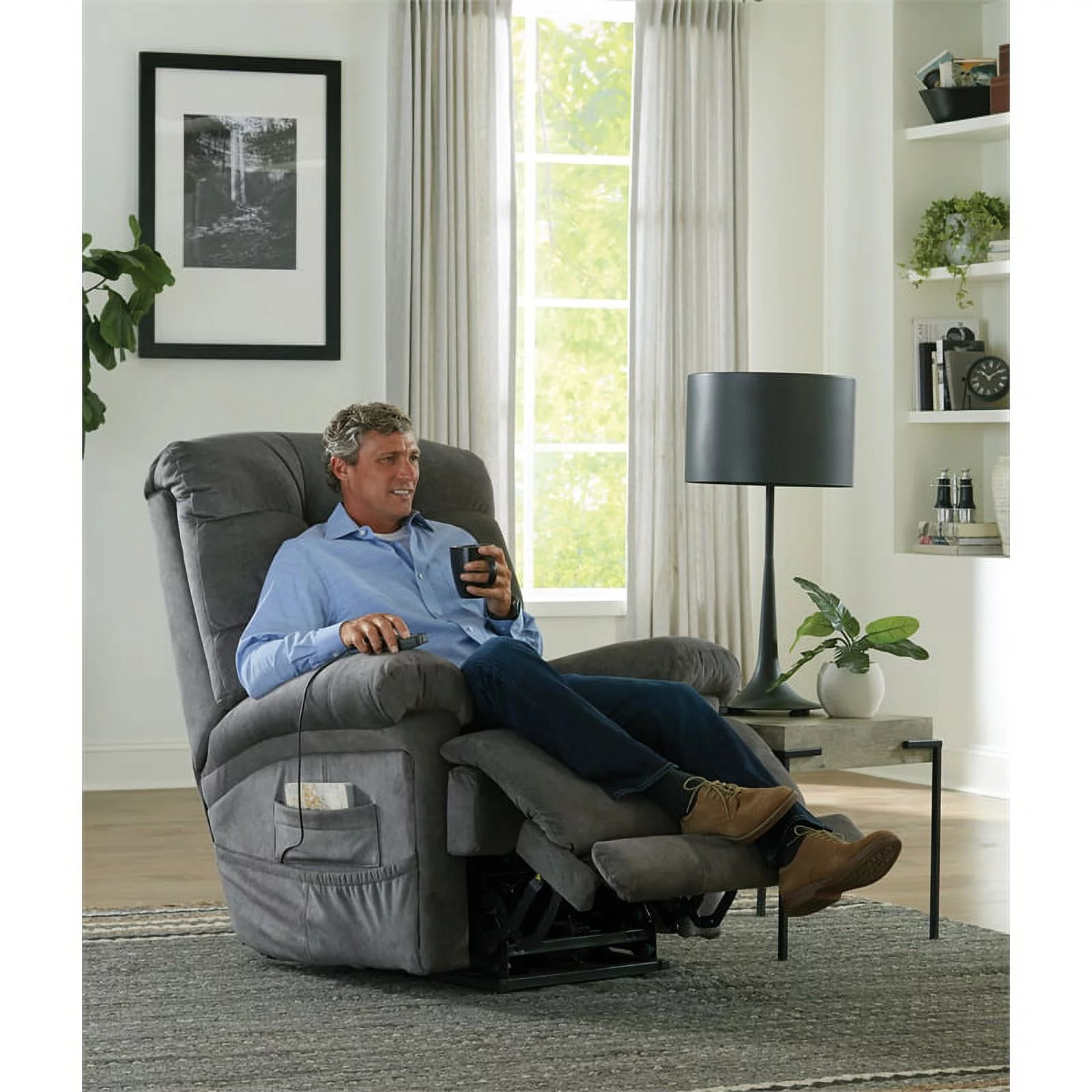 Catnapper Release Power Lift Recliner with Zero Gravity Recline in Gray Fabric