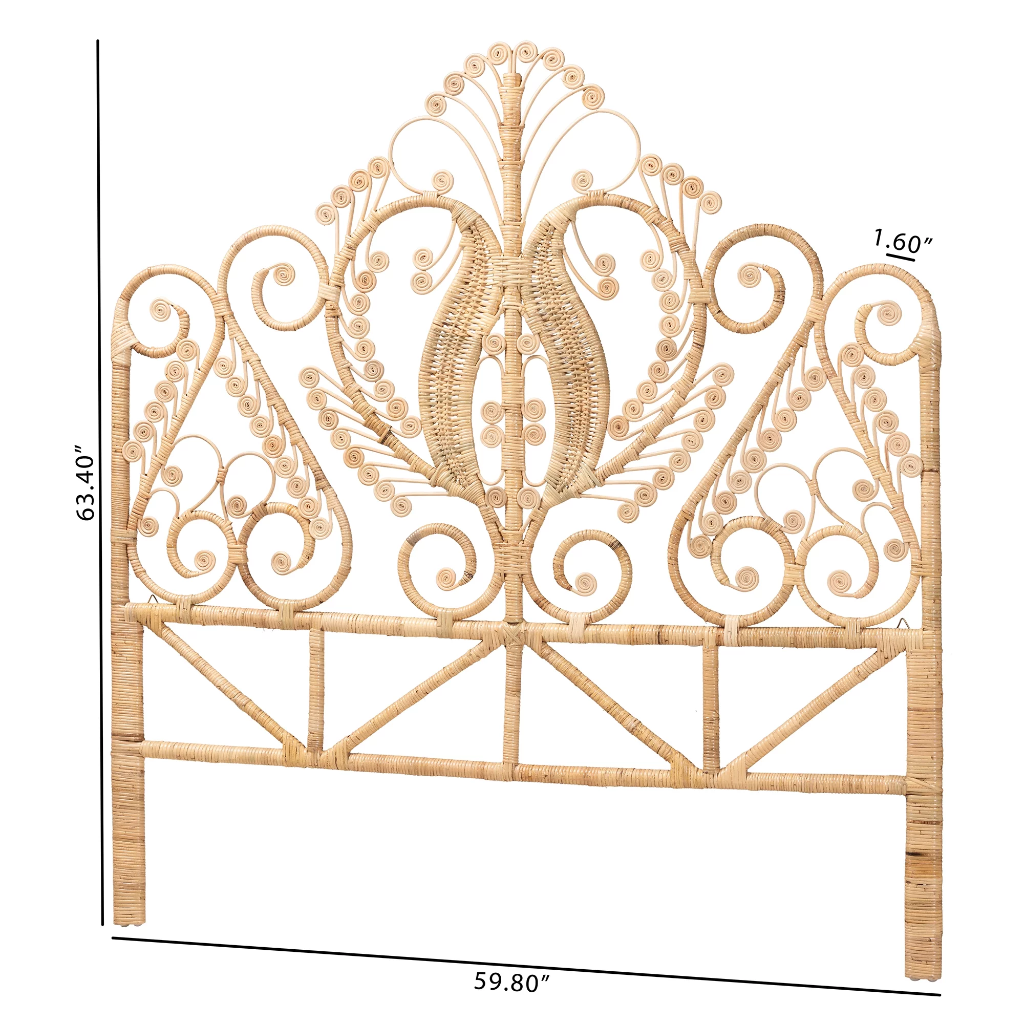 bali & pari Caelinus Modern Bohemian Natural Brown Rattan Queen Size Standalone Headboard