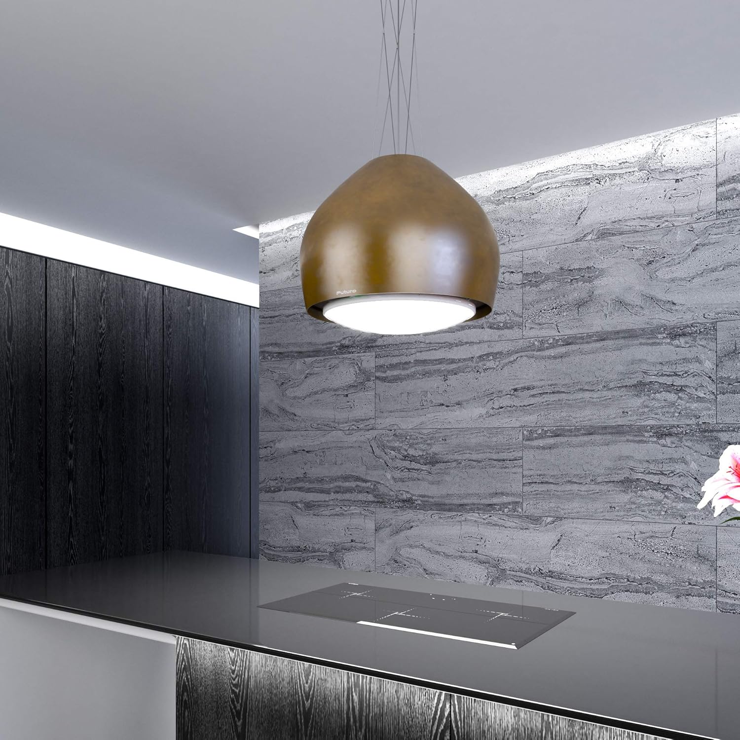 Futuro Futuro Island Mount DUCTLESS ONLY Range Hood 21" 940-CFM | Dome Brass | Painted Steel Vent Hood | Modern Italian Exhaust Hood | LED, Ultra-Quiet with Blower
