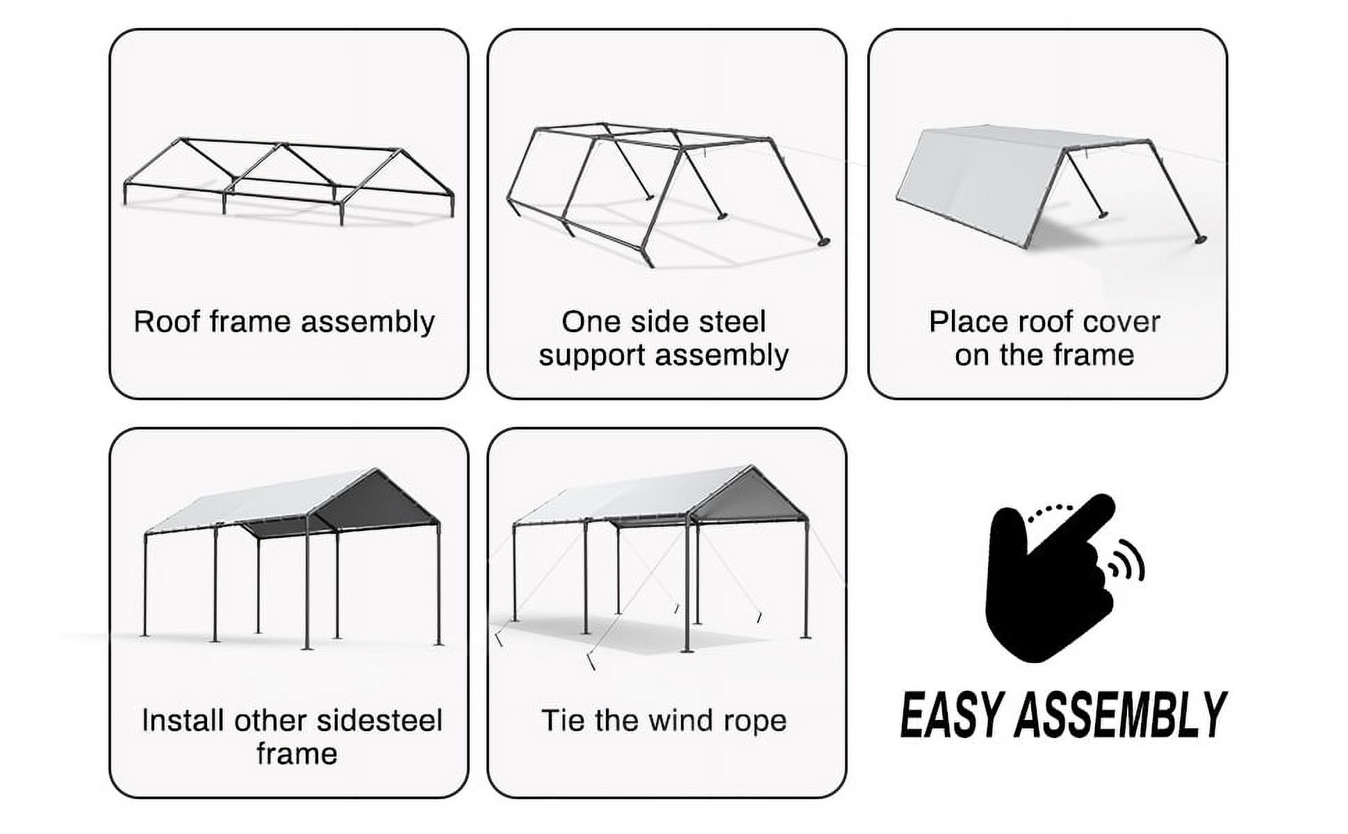 GaildonCarport 10 x 20Ft Upgraded Heavy Duty Carport with Steel Wire Rope Portable Garage for Truck Boat Car Canopy with All-Season Tarp (White)