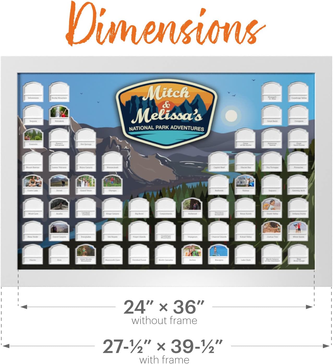 Thunder Bunny Labs Personalized USA National Parks Photo Map - Frame Optional - Made in America - Travel Map Gift (White Frame)