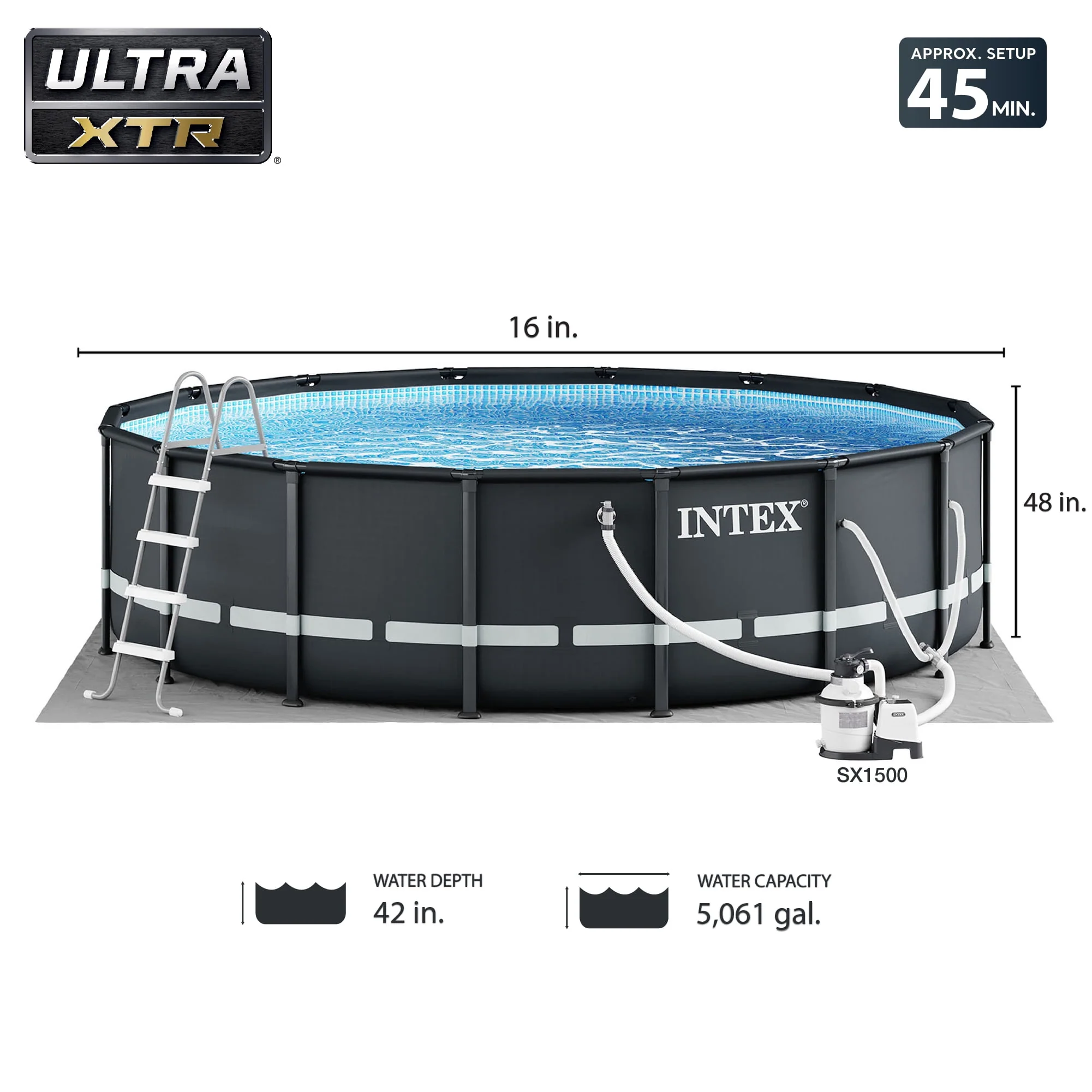 Intex 16' x 48  Ultra XTR Frame Above Ground Pool Set with 1500 GPH Sand Filter Pump