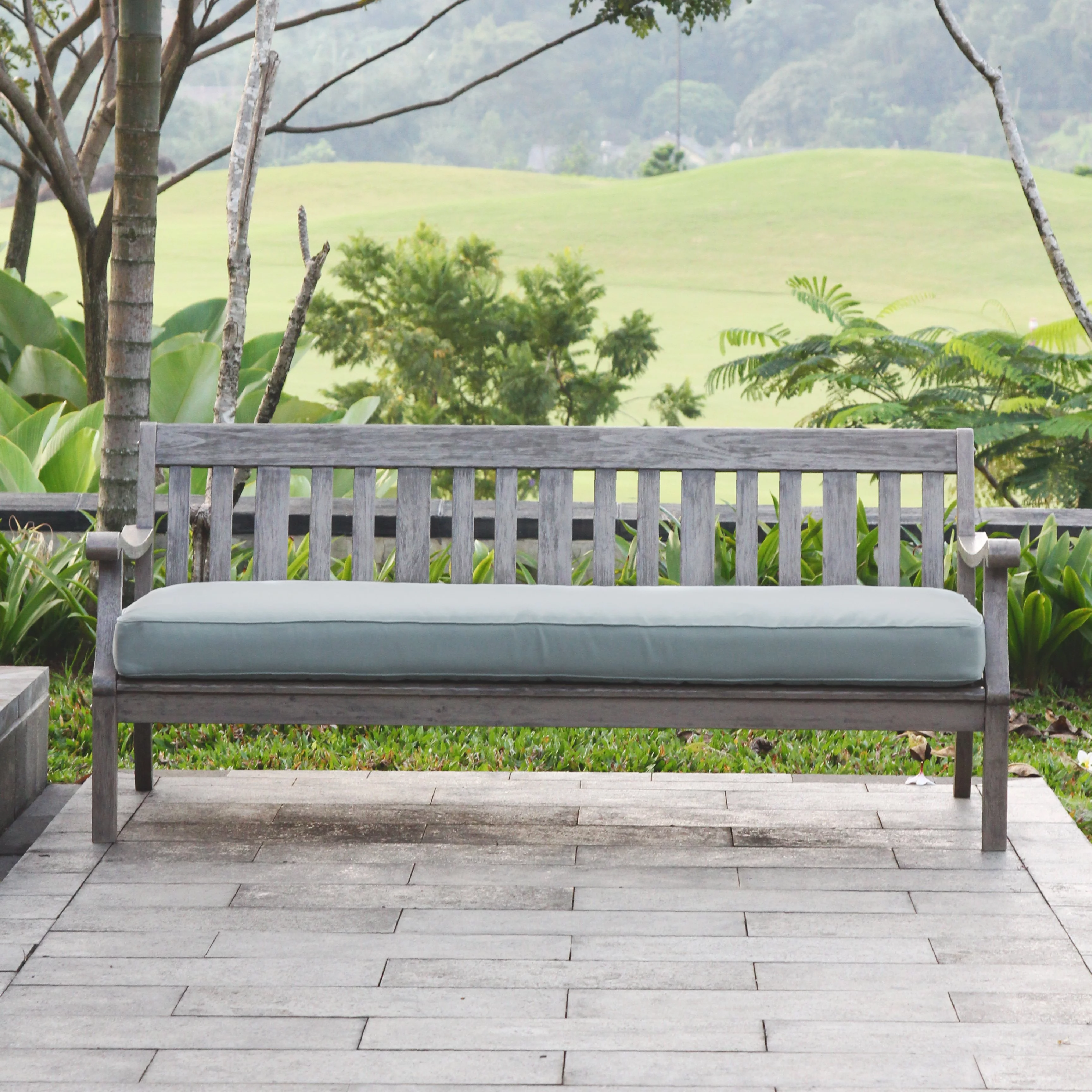 Alston Wood Outdoor Sofa Daybed with Blue Spruce Cushion