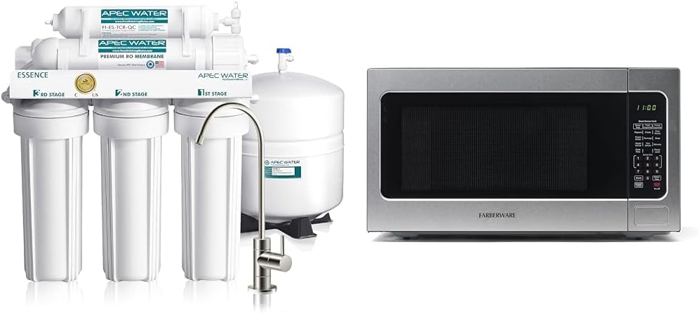 APEC ROES-50 5-Stage Reverse Osmosis System & Farberware 1100W 2.2 cu ft Countertop Microwave Bundle