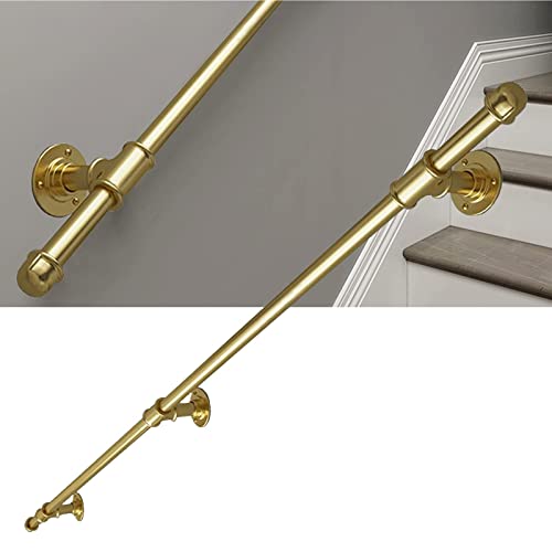 Gold Handrail for Stairs,1m 1.5m 2m 2.5m 3m Stairway Railing Complete Kit | Support Bar Wall Mounted Staircase Hand Rails,Metal Iron Water Pipe Design