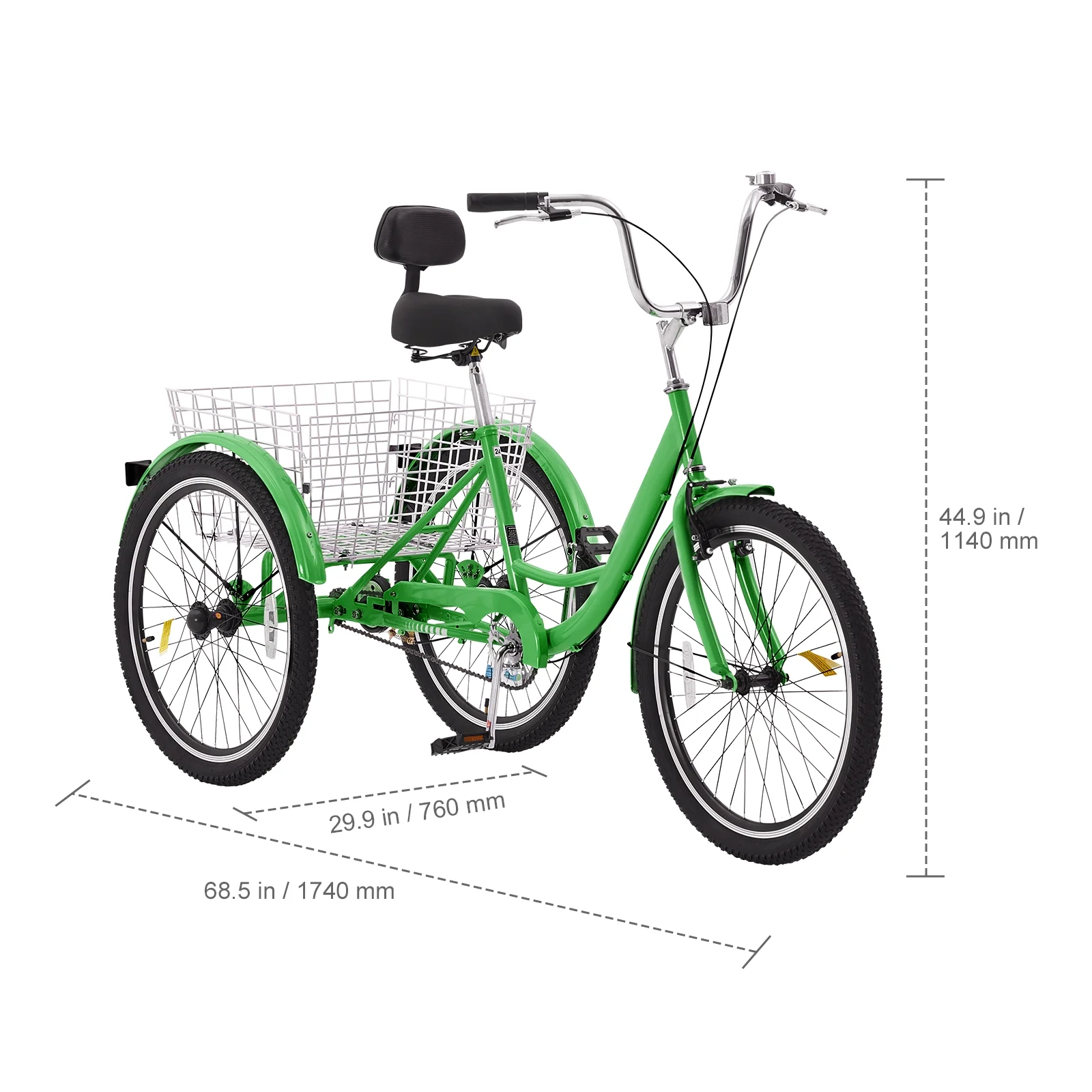 SKYSHALO 24" Adult Tricycles Bike Green 3 Wheel Bike Trike Bicycle Carbon Steel - Curated Treasures Market
