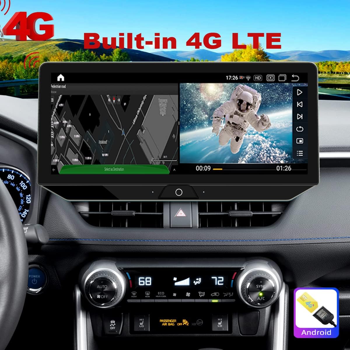 Radio for Toyota RAV4 Android Stereo 2019 2020 2021 2022 IPS 12.3inch Touch Screen 4G RAM 64G ROM Build in Wireless carplay 4G LTE Free Camera